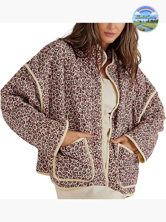 Jackets & Blazers - Cropped Quilted Jacket Floral Print Lightweight Padded Puffer Cardigan Coat
